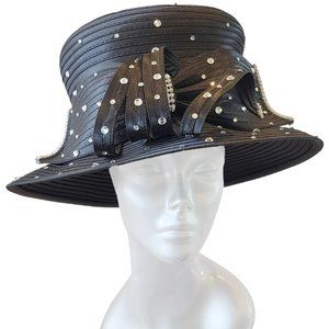 Beautifu dressy designer couture special occasion satin ribbon hat church Black